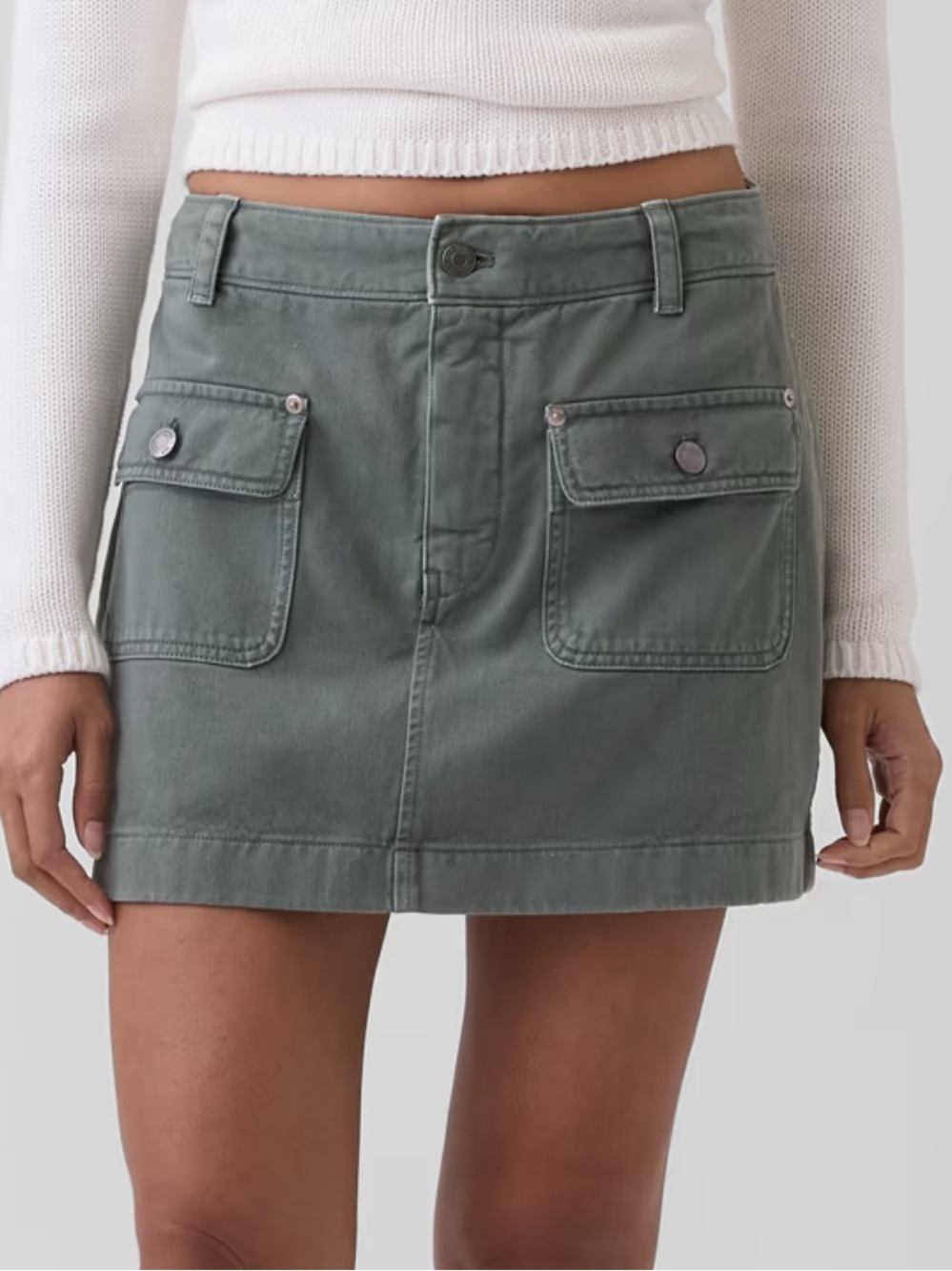 Gap Jeans Army Green Casual Straight 4 Snap Pocket Mini Skirt Size Medium
